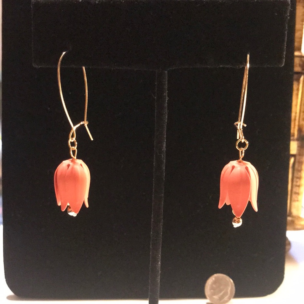 Peach Bell Flower Dangle Earrings